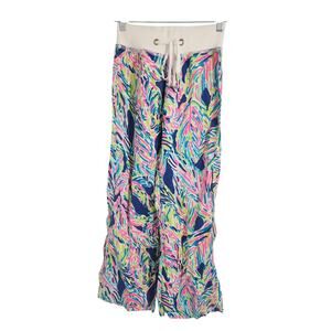 Lilly Pulitzer Linen The Beach Pant Palm Reader Wide Leg Pants Extra Small XS